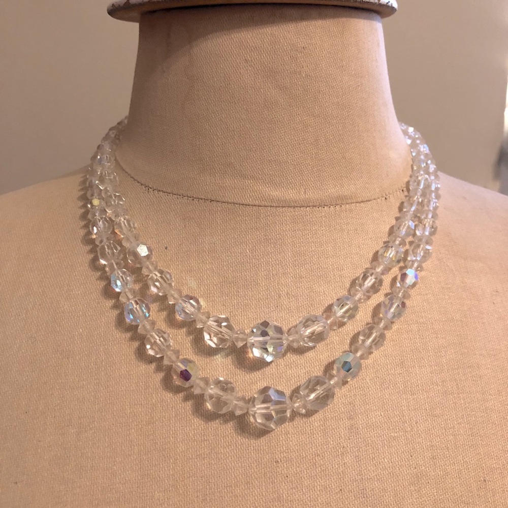 VINTAGE Crystal Aurora Borealis AB double strand choker